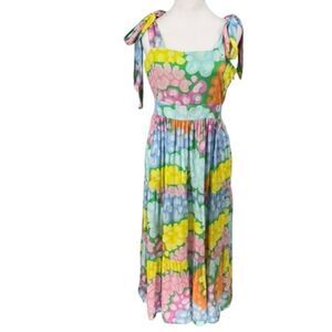 Emily McCarthy Floral Tiered Maxi Dress S Multi Tie Shoulder Summer Boho EUC